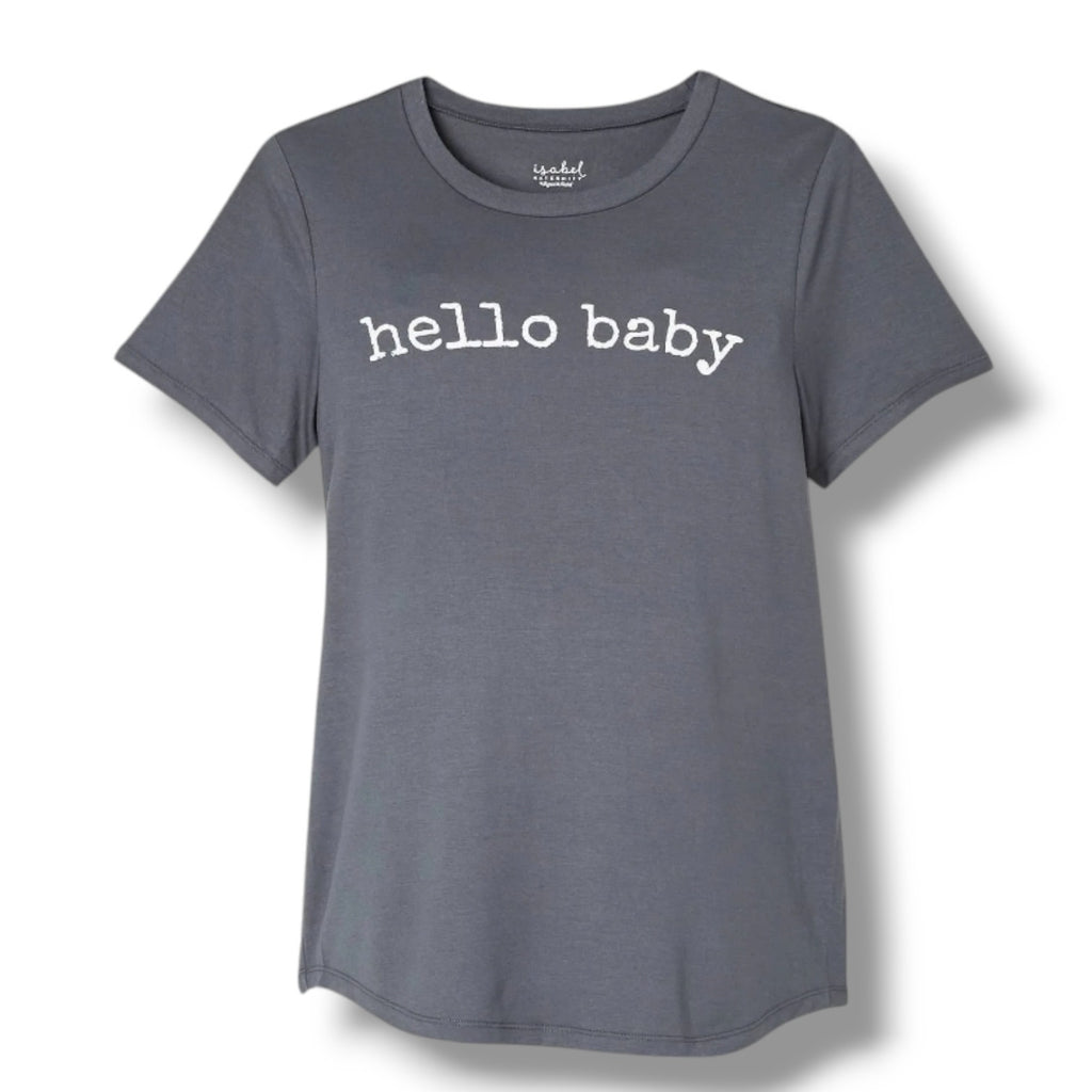 Isabel Maternity by Ingrid & Isabel Gray “Hello Baby” Womens XS Short Sleeve Top