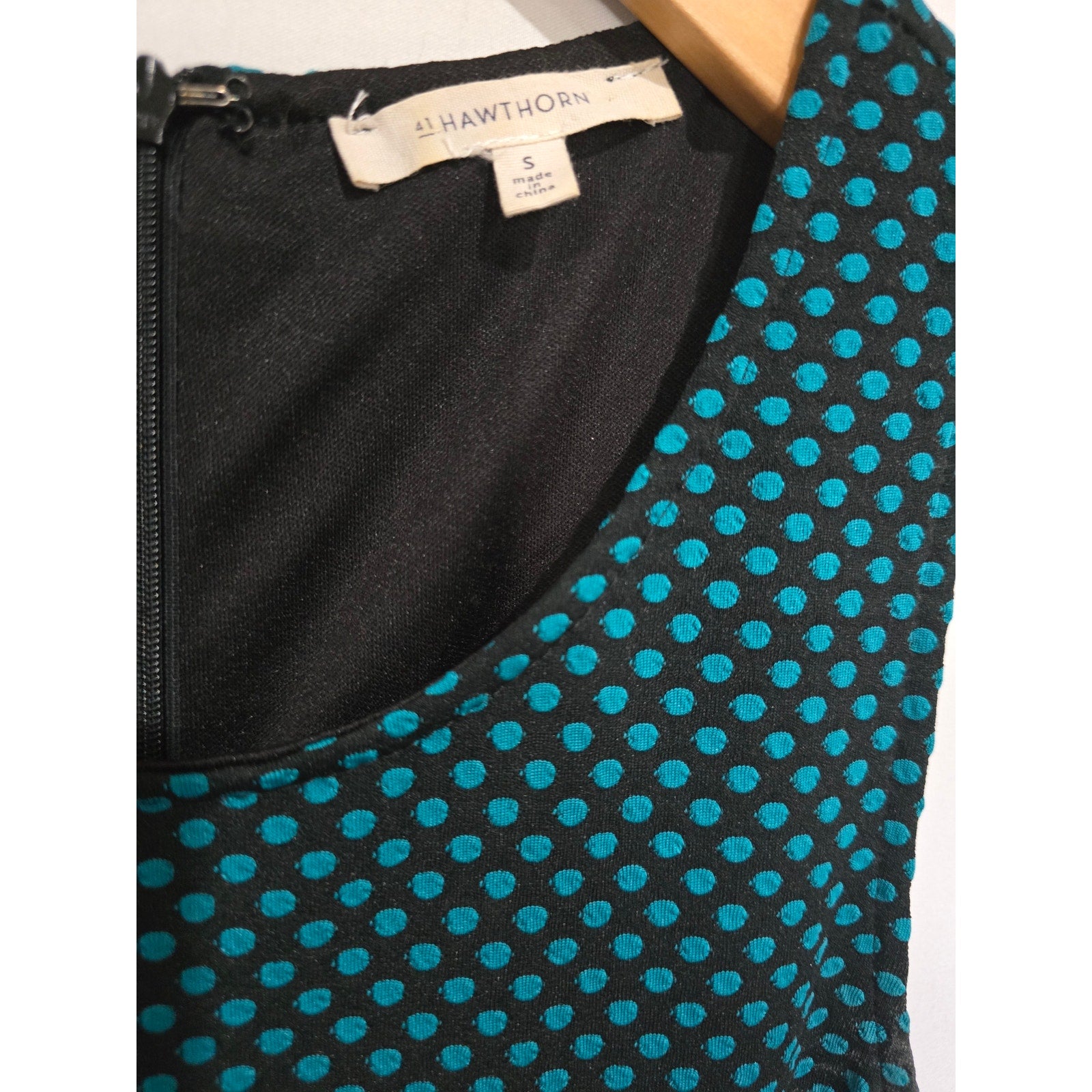 41 Hawthorn Women’s Black & Teal Polka Dot Sleeveless Fit & Flare Dress Small