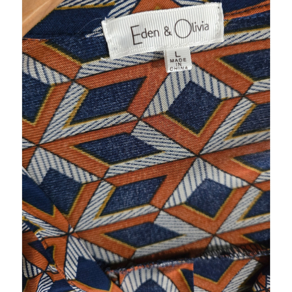 Eden & Olivia Geometric Print Faux Wrap Collared Blouse
