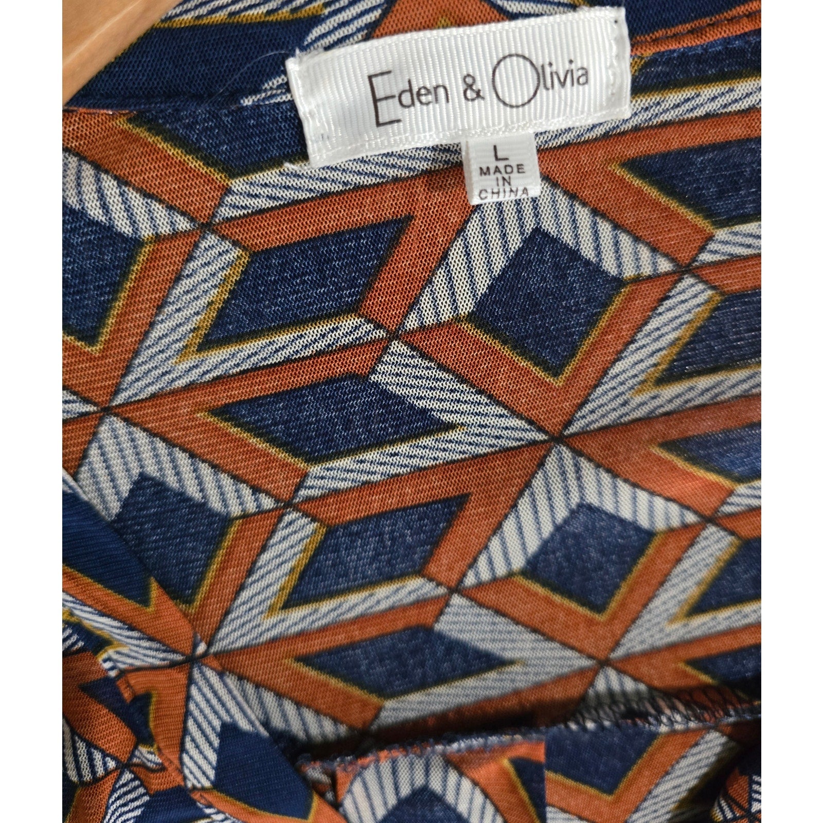 Eden & Olivia Geometric Print Faux Wrap Collared Blouse