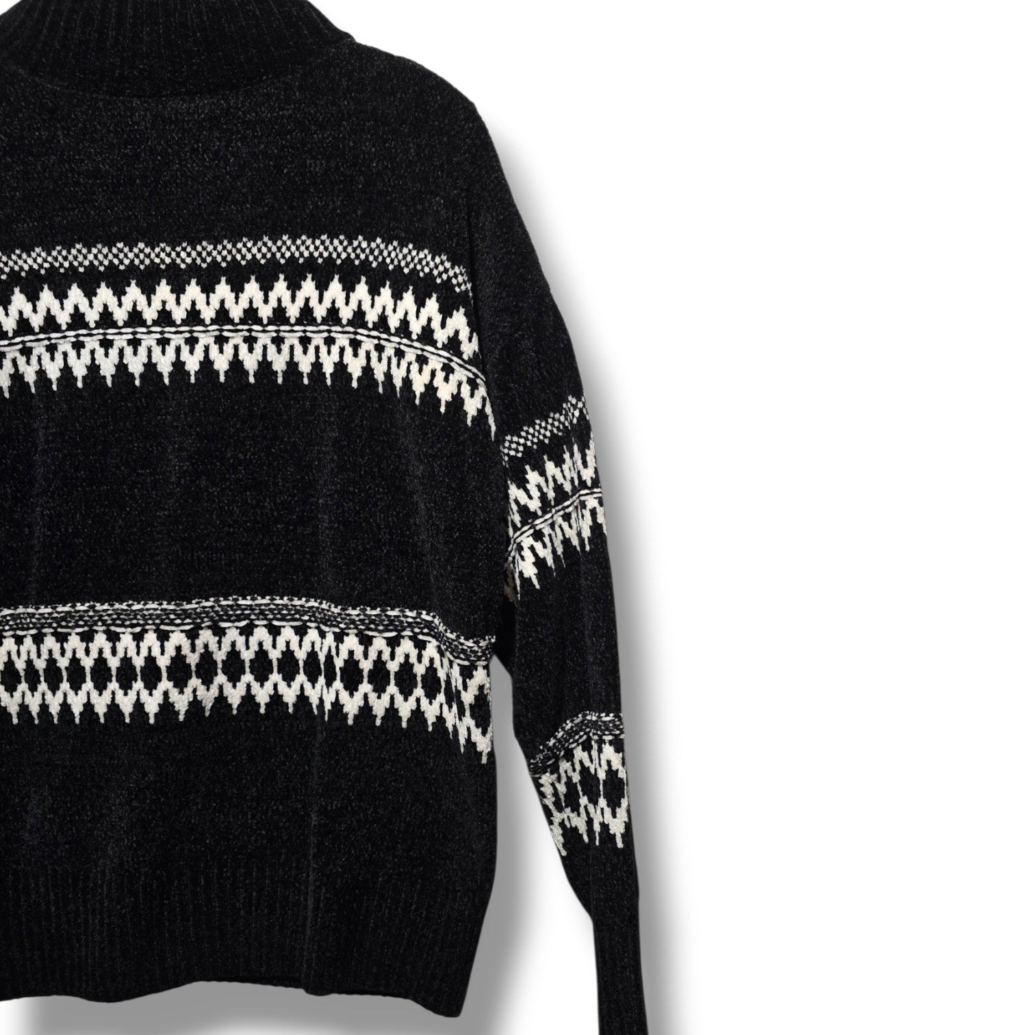 Christian Siriano New York Women's Black Chenille Fair Isle Mock Neck Sweater