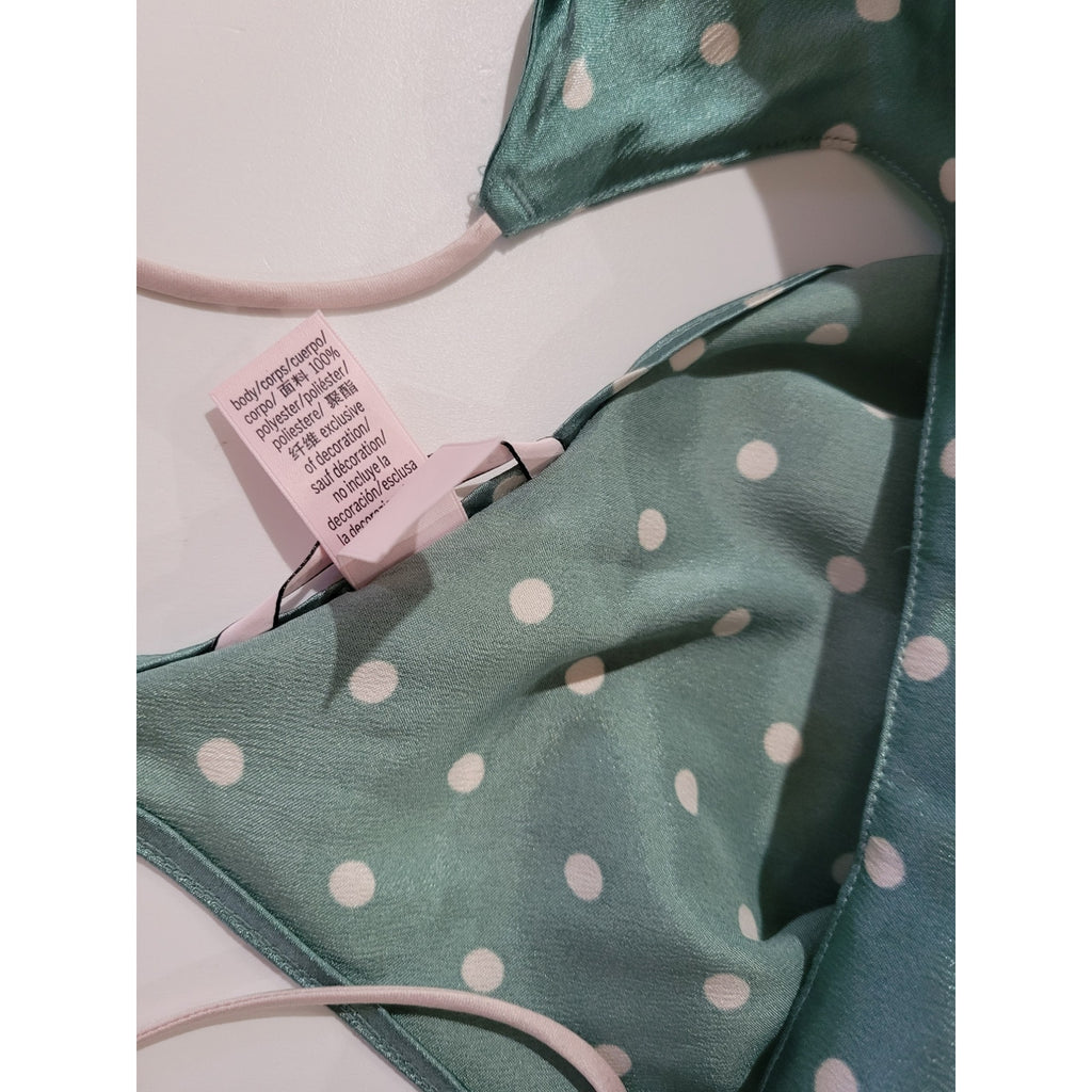 Victoria’s Secret Women’s Jade Green Polka Dot Satin Racerback Cami – Size XL