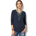 Lucky Brand Embroidered Panel Stripe 3/4 Sleeve Blouse