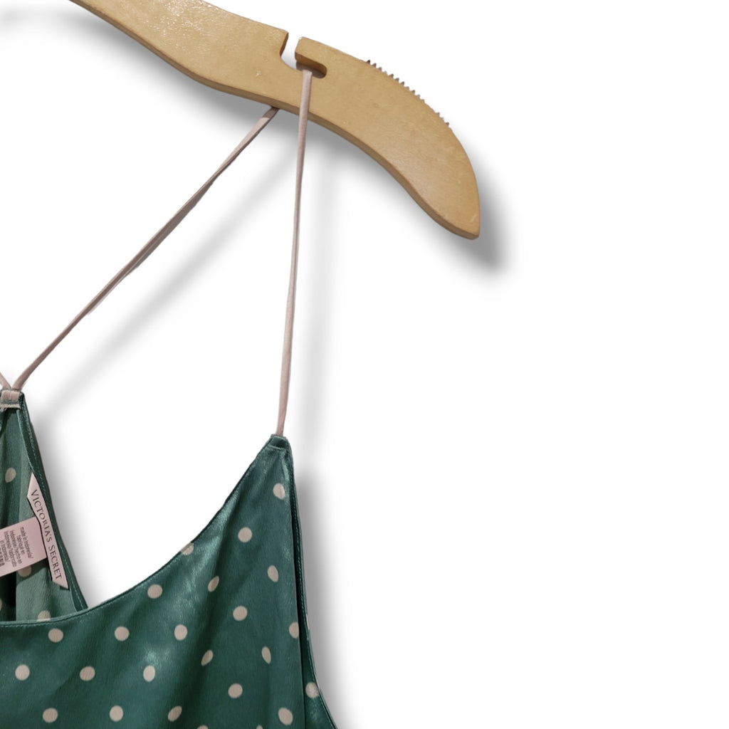 Victoria’s Secret Women’s Jade Green Polka Dot Satin Racerback Cami – Size XL