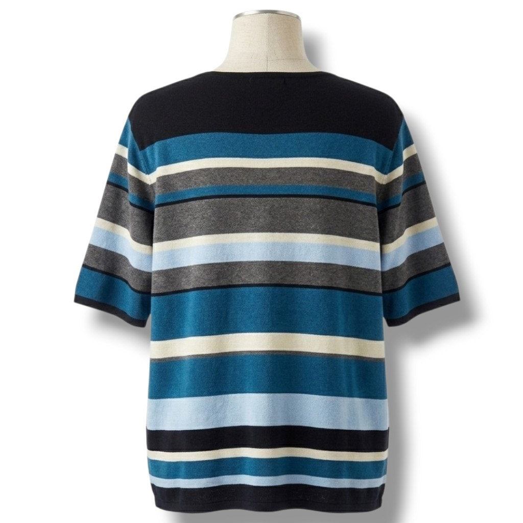 Sag Harbor Woman Striped Short Sleeve Knit Sweater