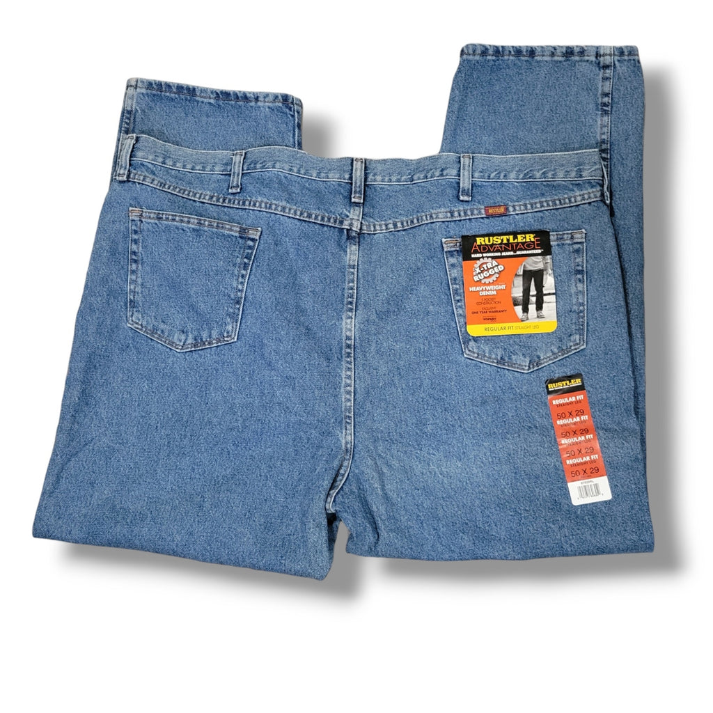 Rustler Advantage men's blue heavy weight denim regular fit straight leg jeans
