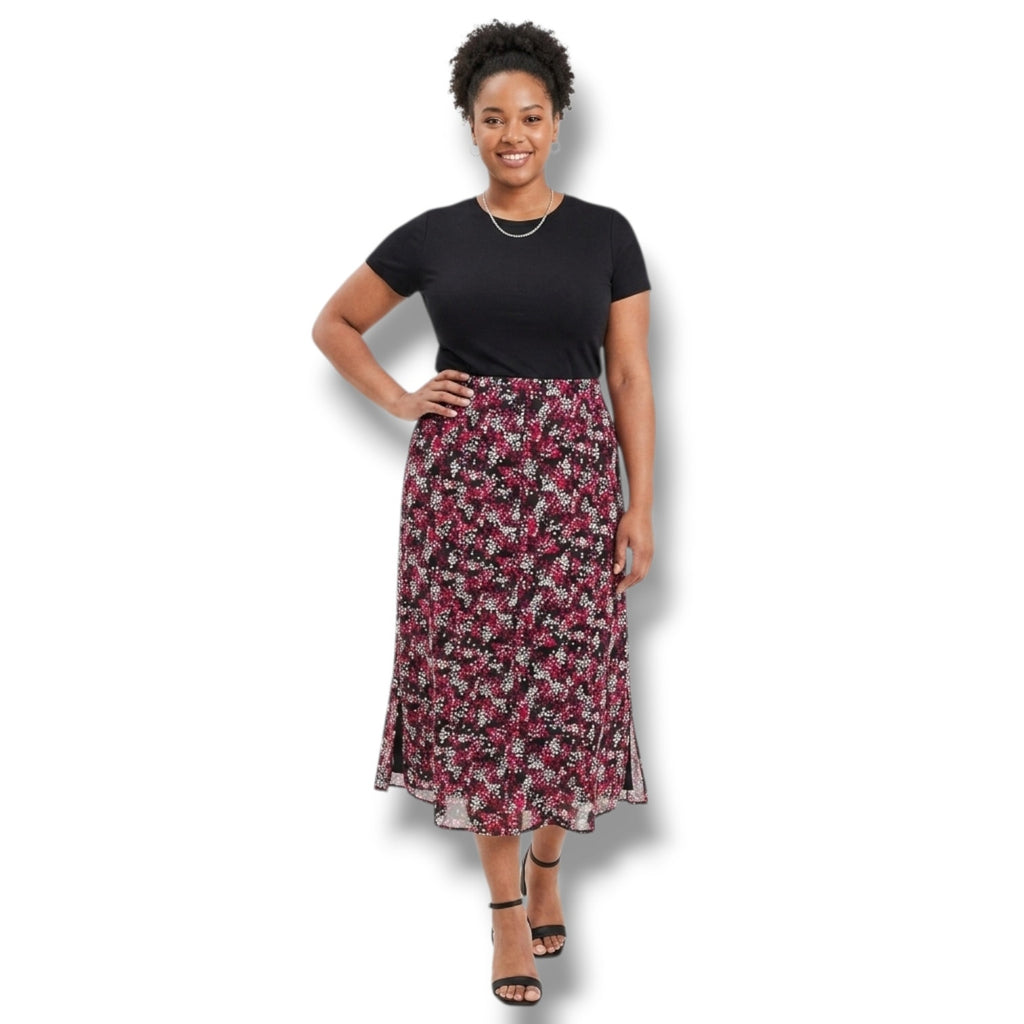 Sag Harbor Woman Floral Print Chiffon Midi A-Line Skirt