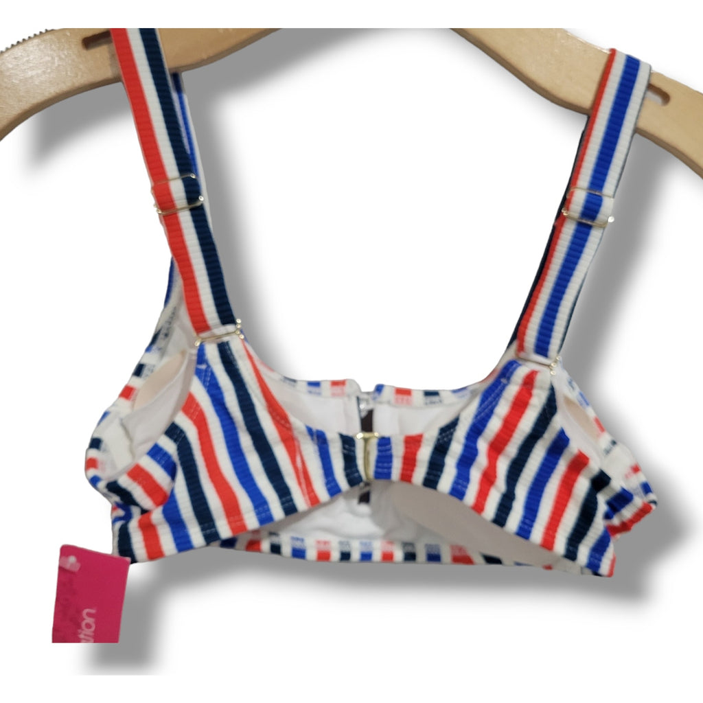 Xhilaration Juniors Ribbed striped patriotic faux button front bikini top  - xs