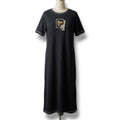 Key-Wear Women's XL Black Giraffe Embroidered Maxi T-Shirt Dress Short Sleeve