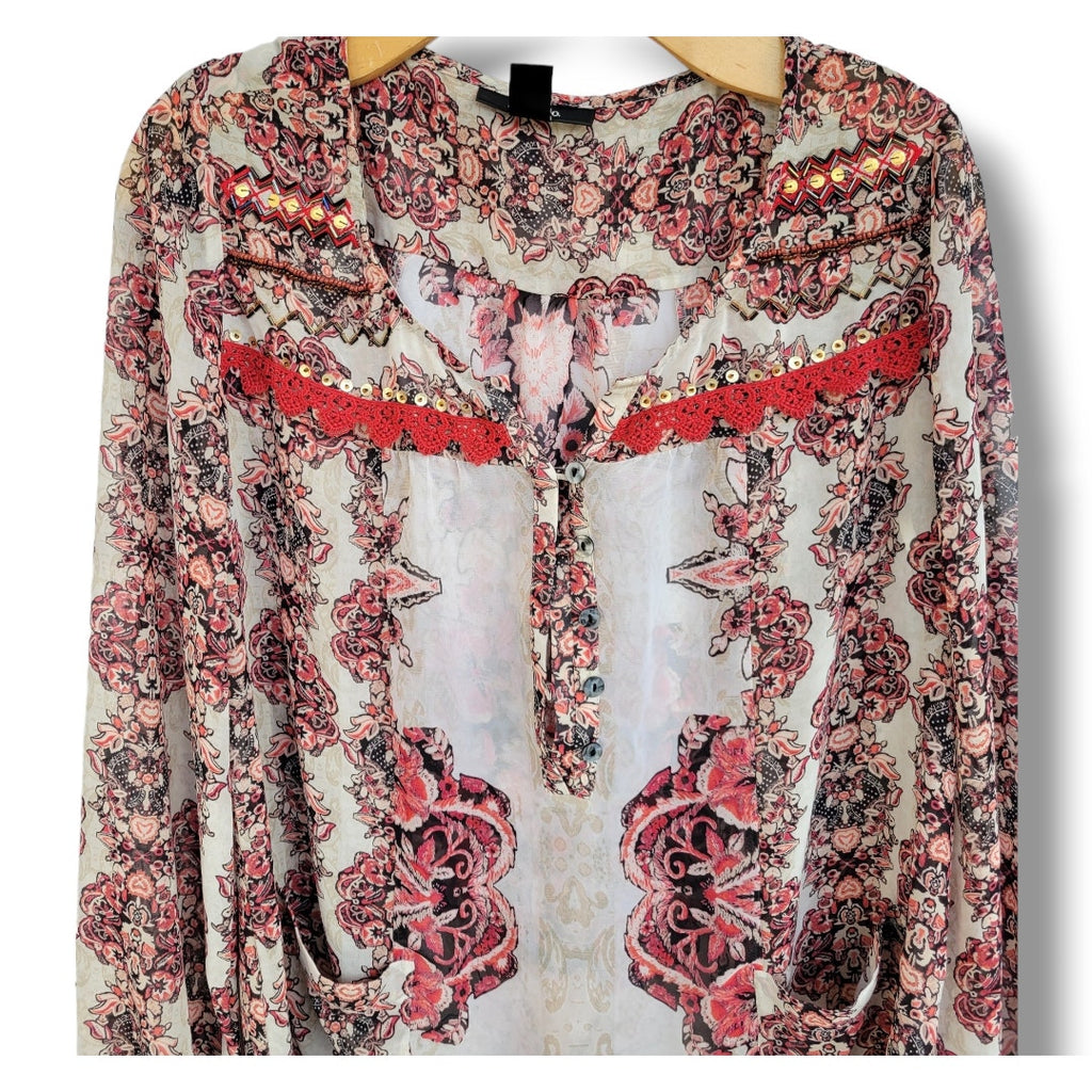 Style & Co Women’s Floral Semi-Sheer Button Front Blouse - Small