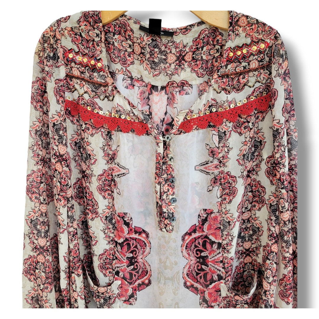 Style & Co Women’s Floral Semi-Sheer Button Front Blouse - Small