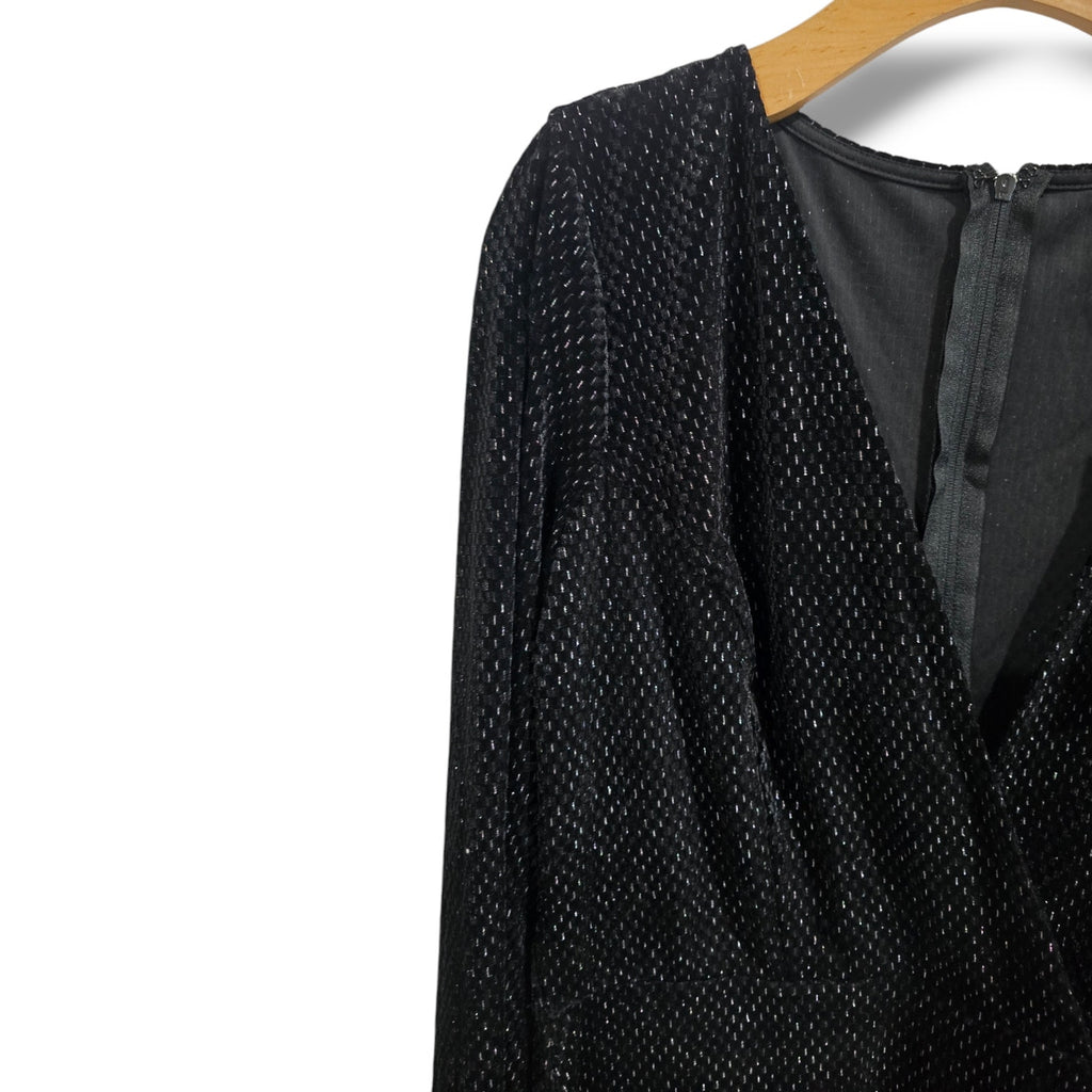 Symphony Women’s Black Lurex Plunge Neck Batwing Sleeve Formal Dress – Size 1x
