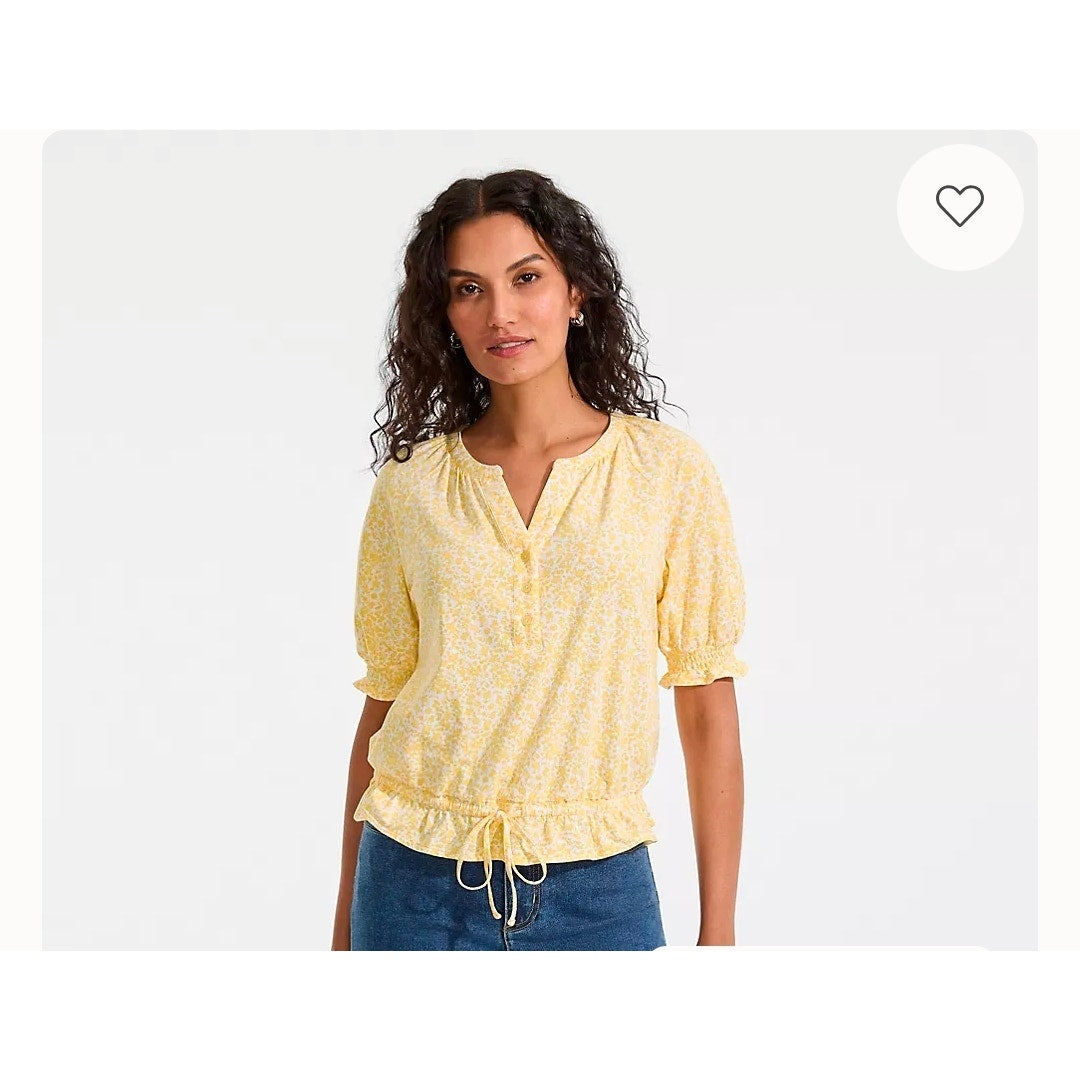 Lands End Women's Elbow Sleeve Lightweight Jersey Gathered Adjustable Hem Blouse