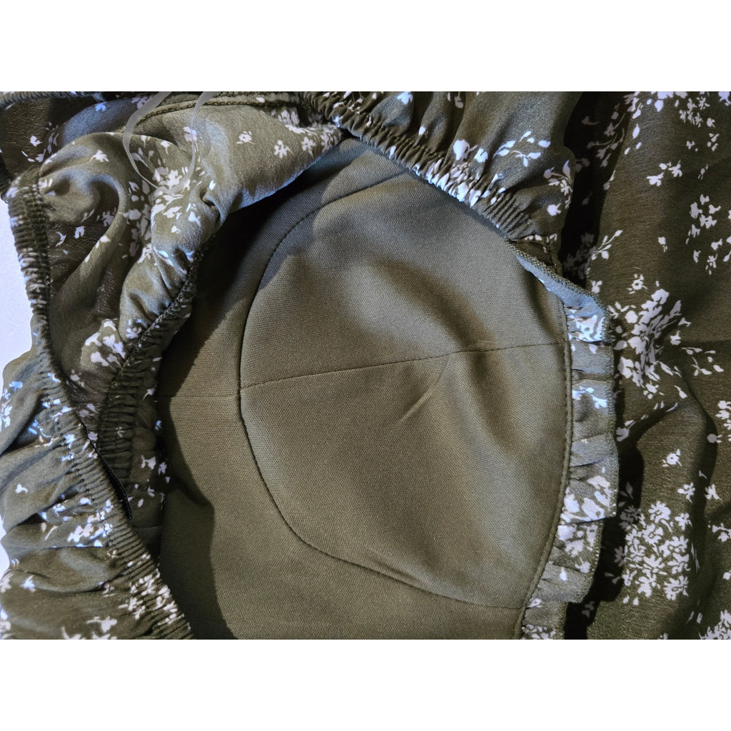Inspired Hearts Women’s Olive Green Floral Puff Sleeve Corset Mini Dress Size M