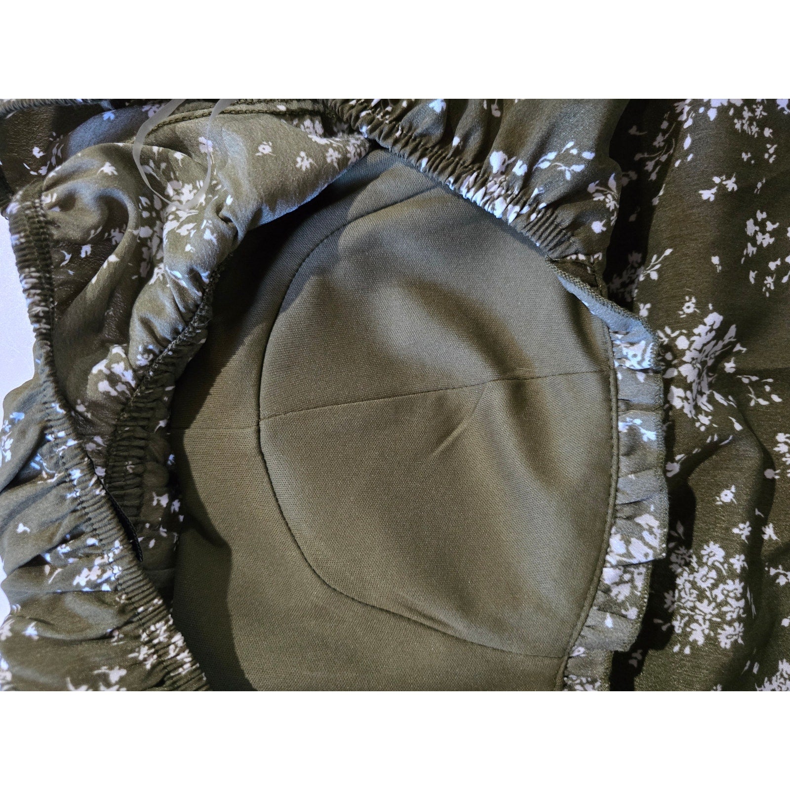 Inspired Hearts Women’s Olive Green Floral Puff Sleeve Corset Mini Dress Size M