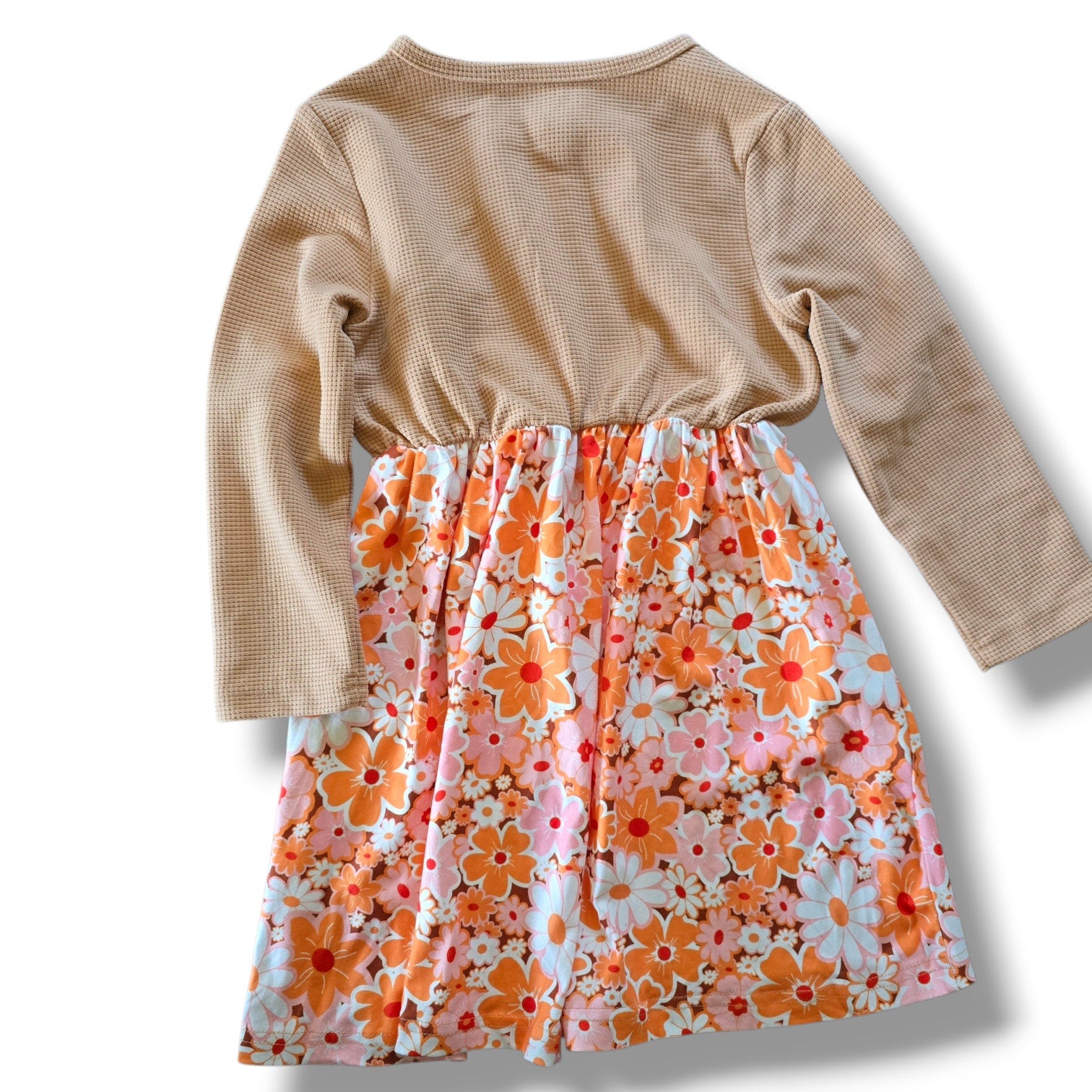 Vintage Style Floral Girls Dress with Bolero Cardigan Size 120 (6-7) Orange