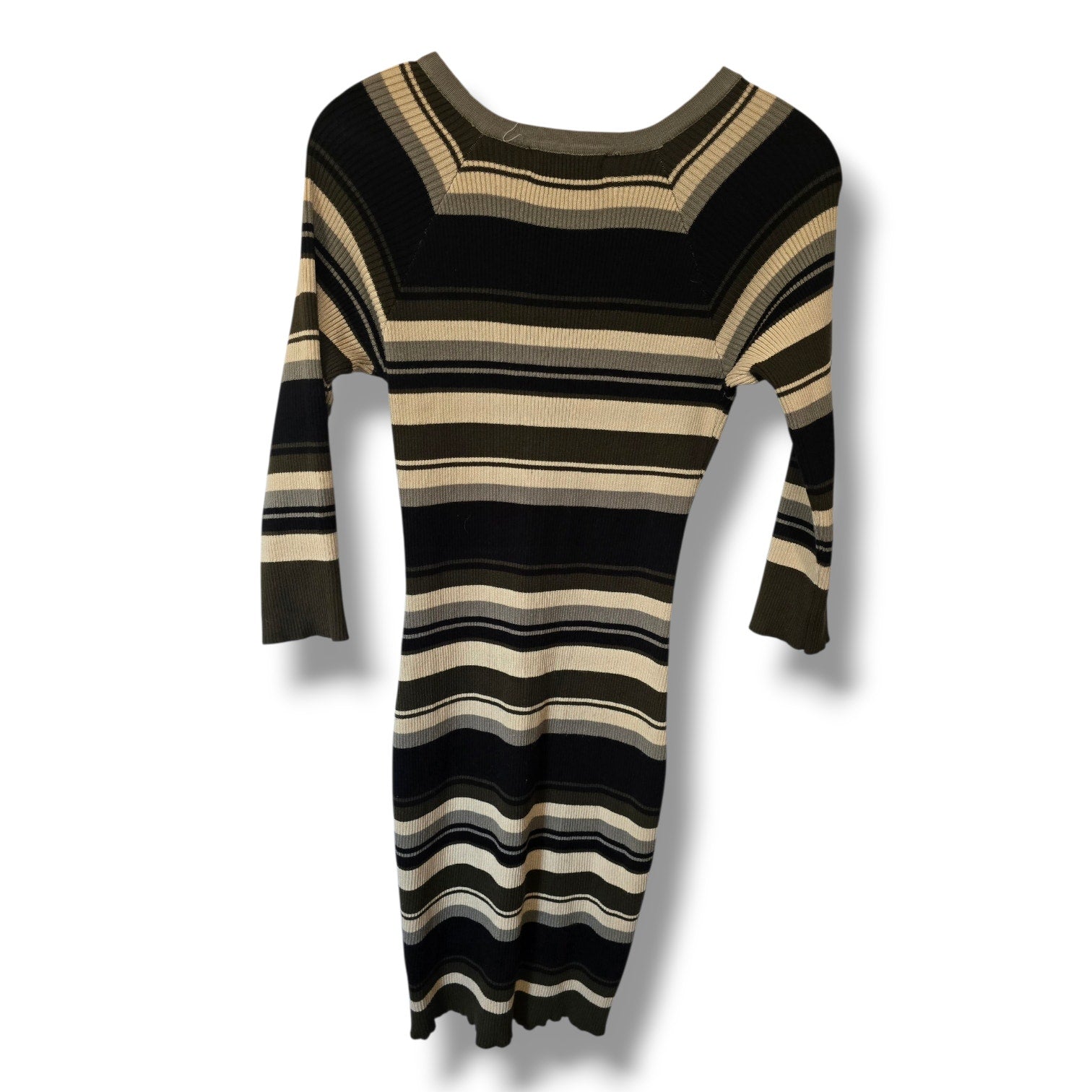 Pink Rose Earthy Multi-Stripe Lace-Up Ribbed Sweater Dress – Large