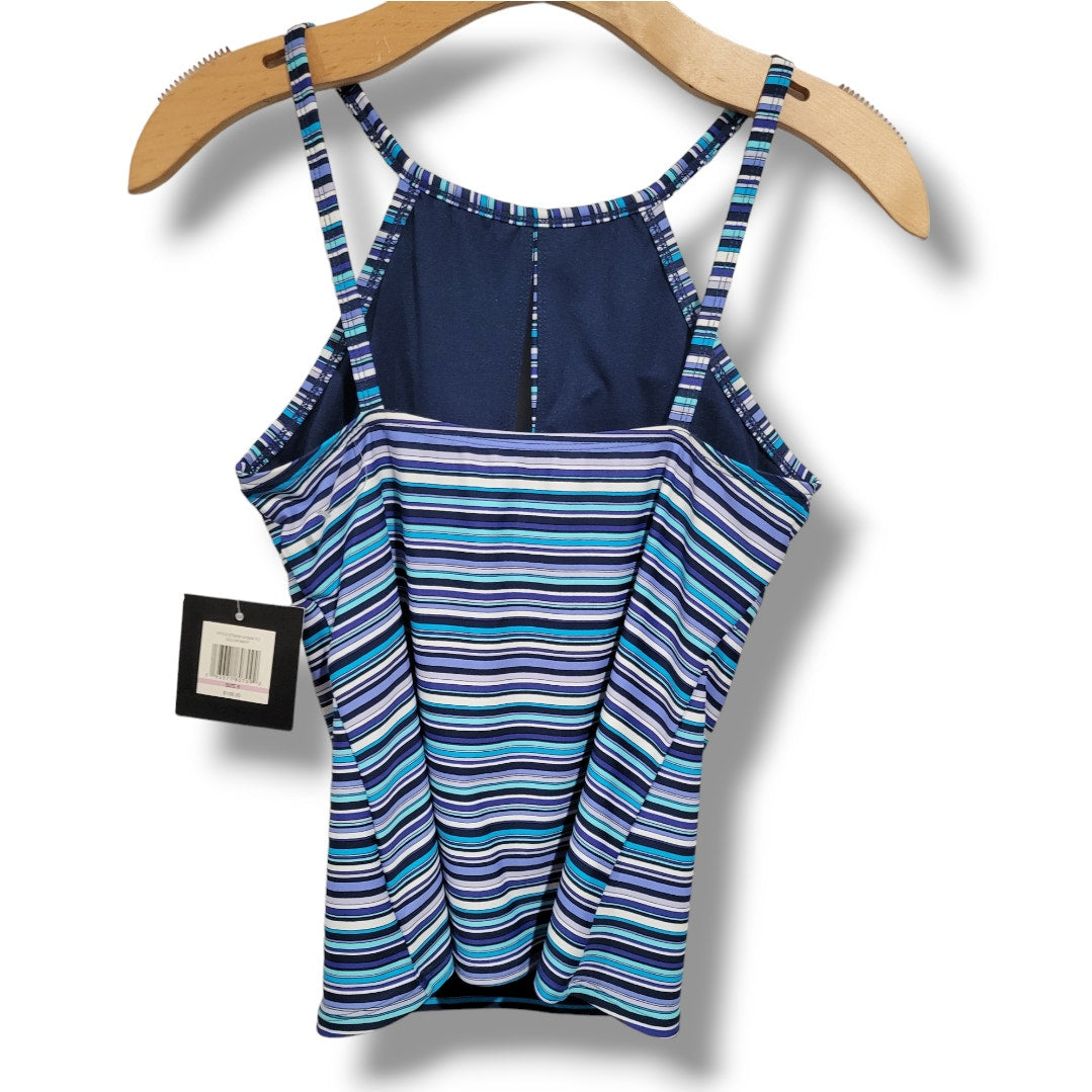 Ellen Tracy Women’s Striped Halter Tankini Swim Top Size 6 New
