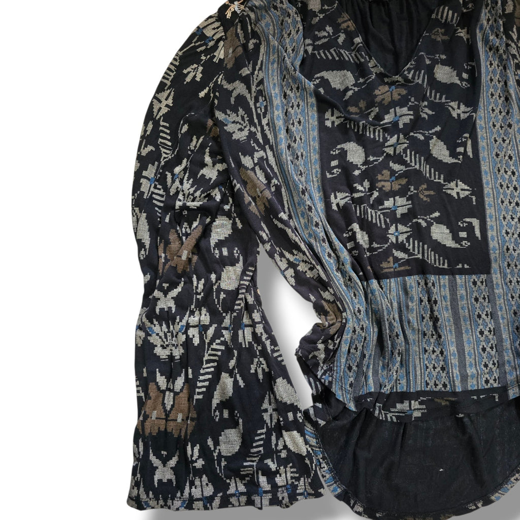 Lucky Brand Boho Embroidered Mixed-Print Peasant Blouse – Size Medium