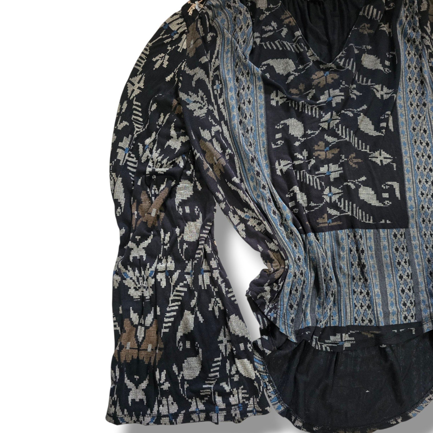 Lucky Brand Boho Embroidered Mixed-Print Peasant Blouse – Size Medium