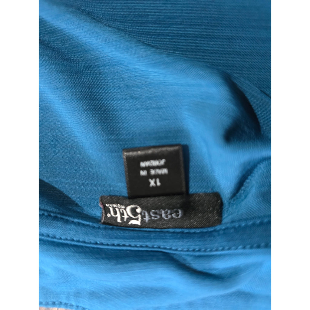 East 5th Woman Teal Twist-Front Short Sleeve Blouse plus size 1X