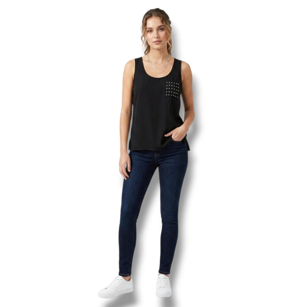 Forever 21 Black Studded Pocket Tank Top Sleeveless Blouse Medium