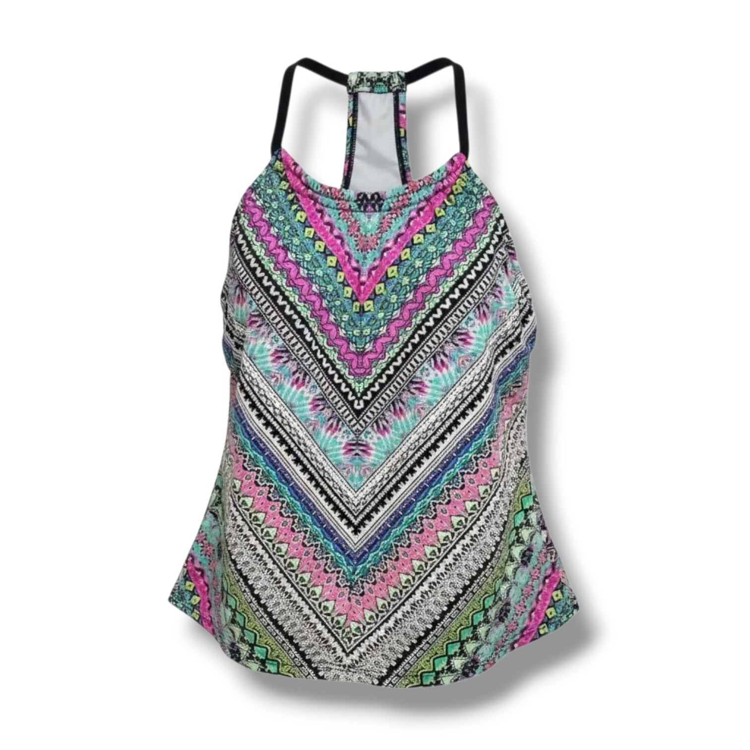Clean Water Women’s Multicolor Mixed Print Tankini Swim Top Small Built-In Bra