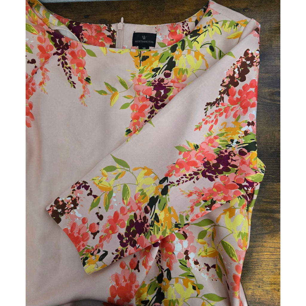 NWT Worthington Women's Size 16 Rose Smoke Floral 3/4 Sleeve Sheath Dress