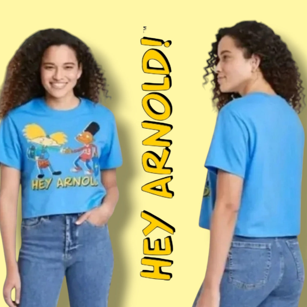 Nickelodeon Hey Arnold Women’s Blue Cropped Graphic T-Shirt – XXL new