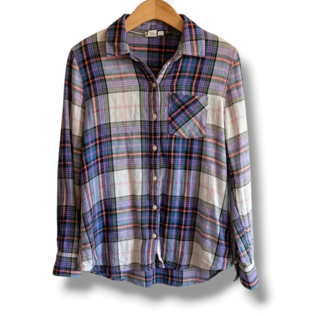 GAP Women’s Purple Plaid Button-Up Long Sleeve Shirt Medium