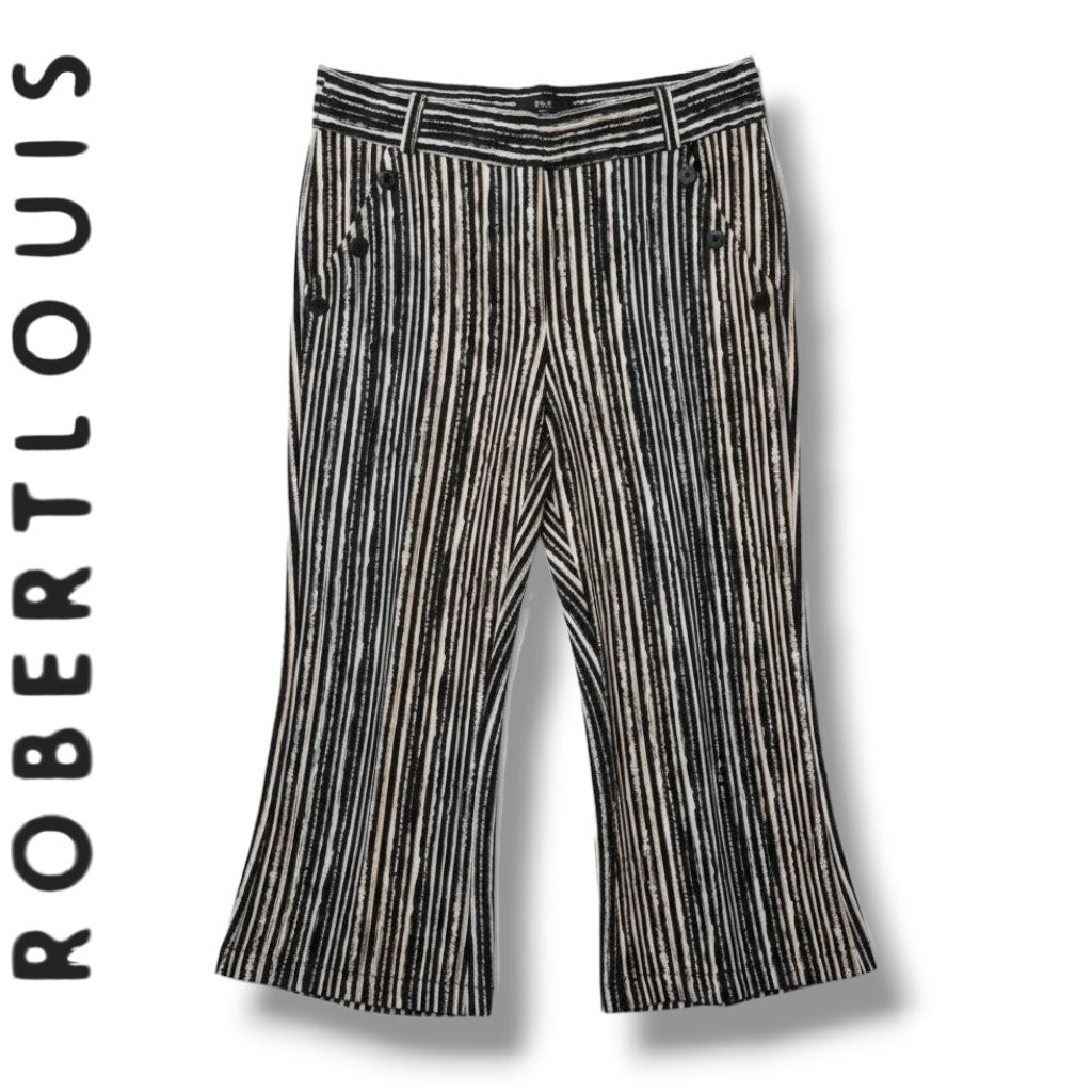 Robert Louis Women’s Striped Palazzo Wide Leg Pants Black White Size Large