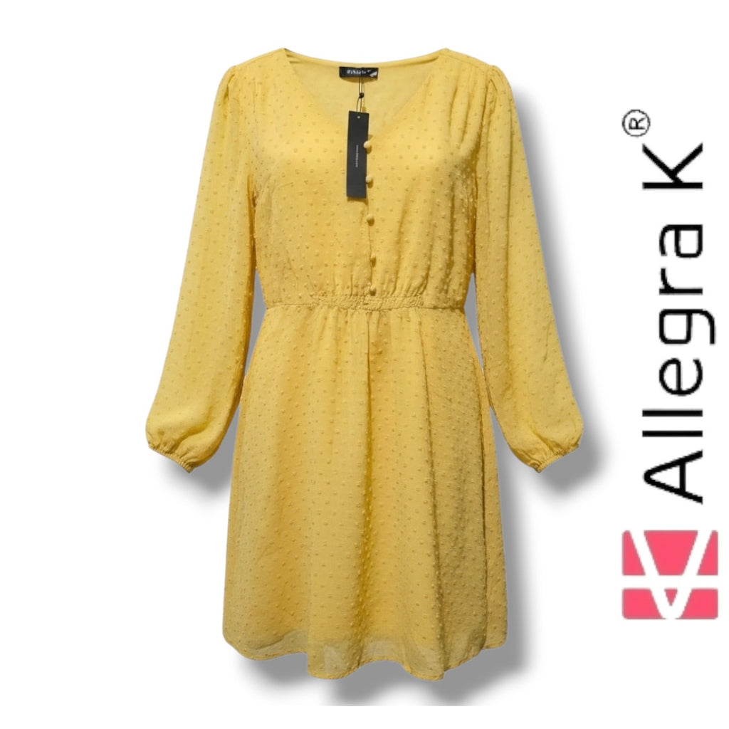 Allegra K Yellow Swiss Dot Long Sleeve Lined Dress – Plus Size 1X, NWT