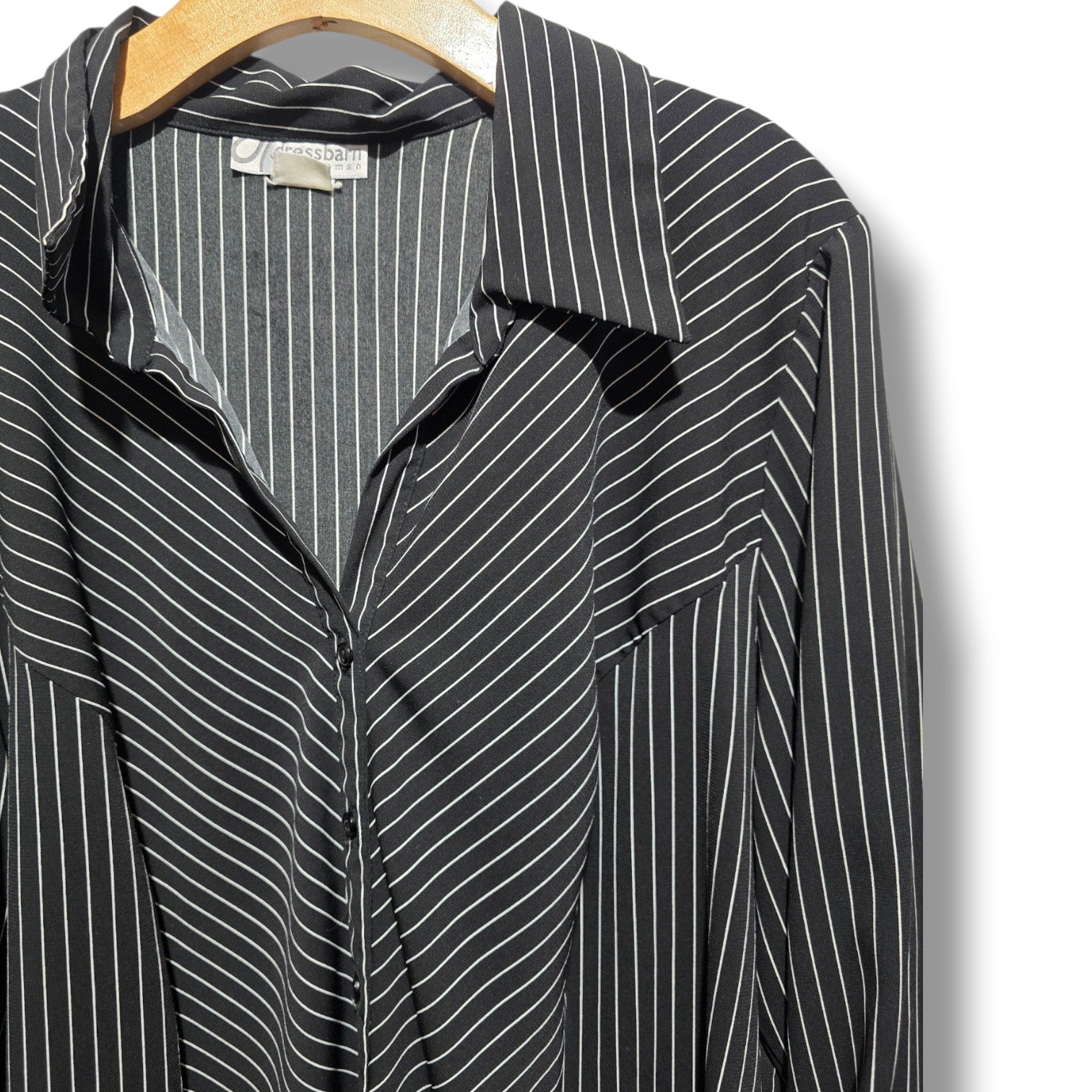Dressbarn Woman Black White Chevron Pinstripe Button Down Shirt Estimated 1X