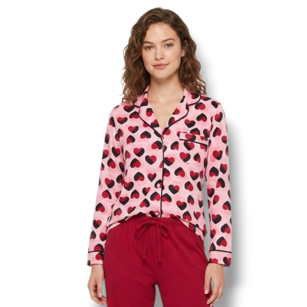 Kate Spade New York Women’s Pink Hearts Sleepwear Small Button Down Pajama Shirt