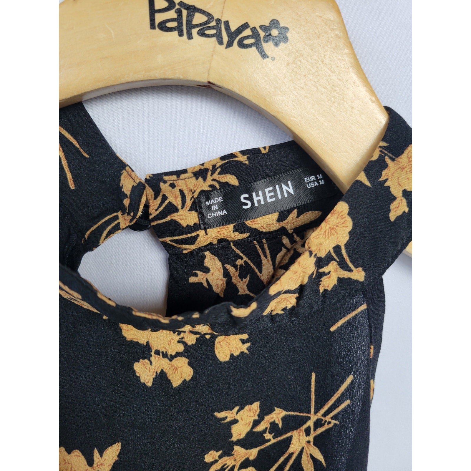 SHEIN Black & Gold Floral Halter Neck Mini Dress Women’s Size Medium