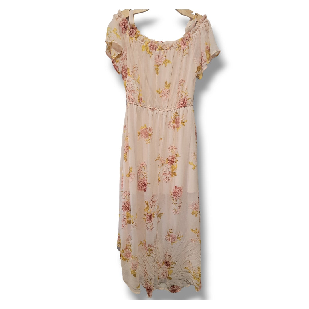 As U Wish Women’s Large Floral Cold Shoulder High Low Dress Flowy Boho