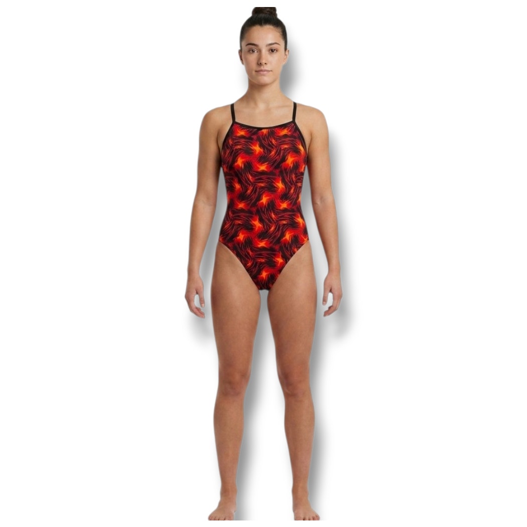 SPEEDO Women’s Black & Red Open-Back Vintage Competitive One-Piece Swimsuit Size 26