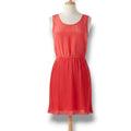 Angie women's Coral Pleated Scoop-Neck Mini Dress Medium