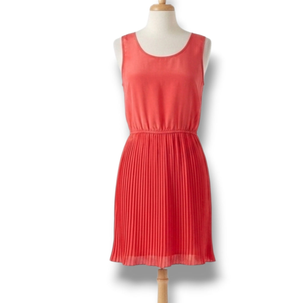 Angie women's Coral Pleated Scoop-Neck Mini Dress Medium