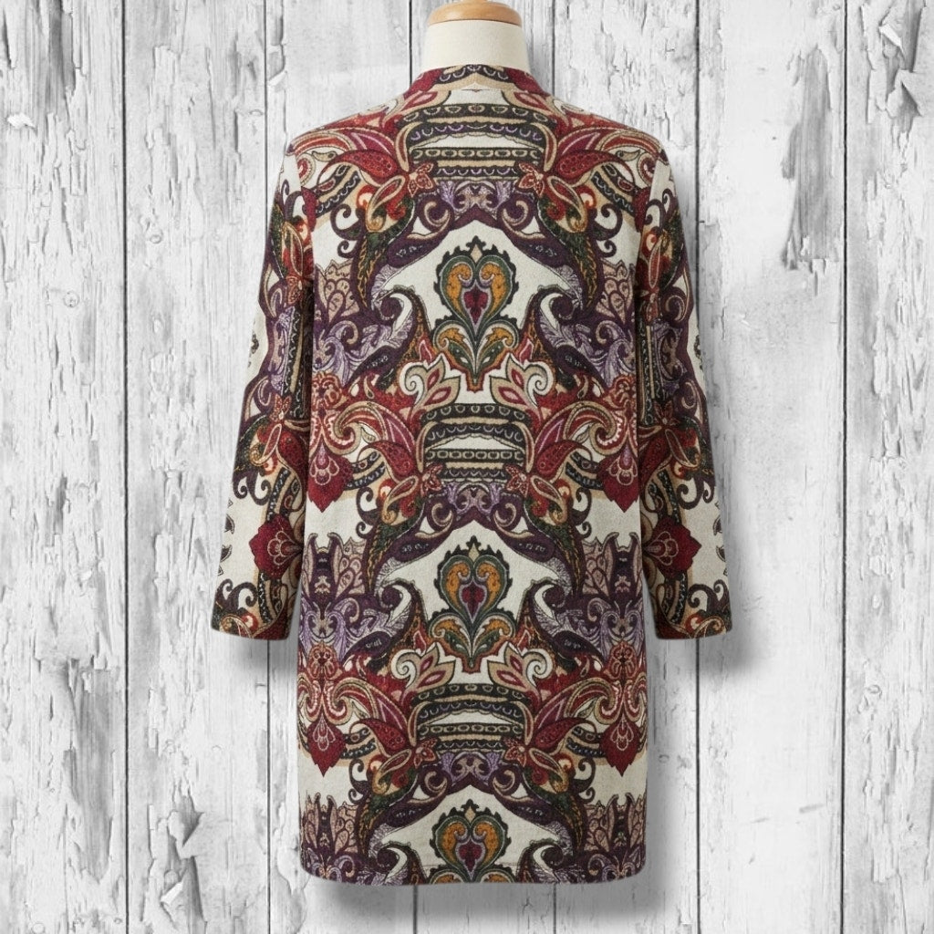 Chico's women's petites Paisley Open-Front Knit Duster Cardigan - small P (0P)