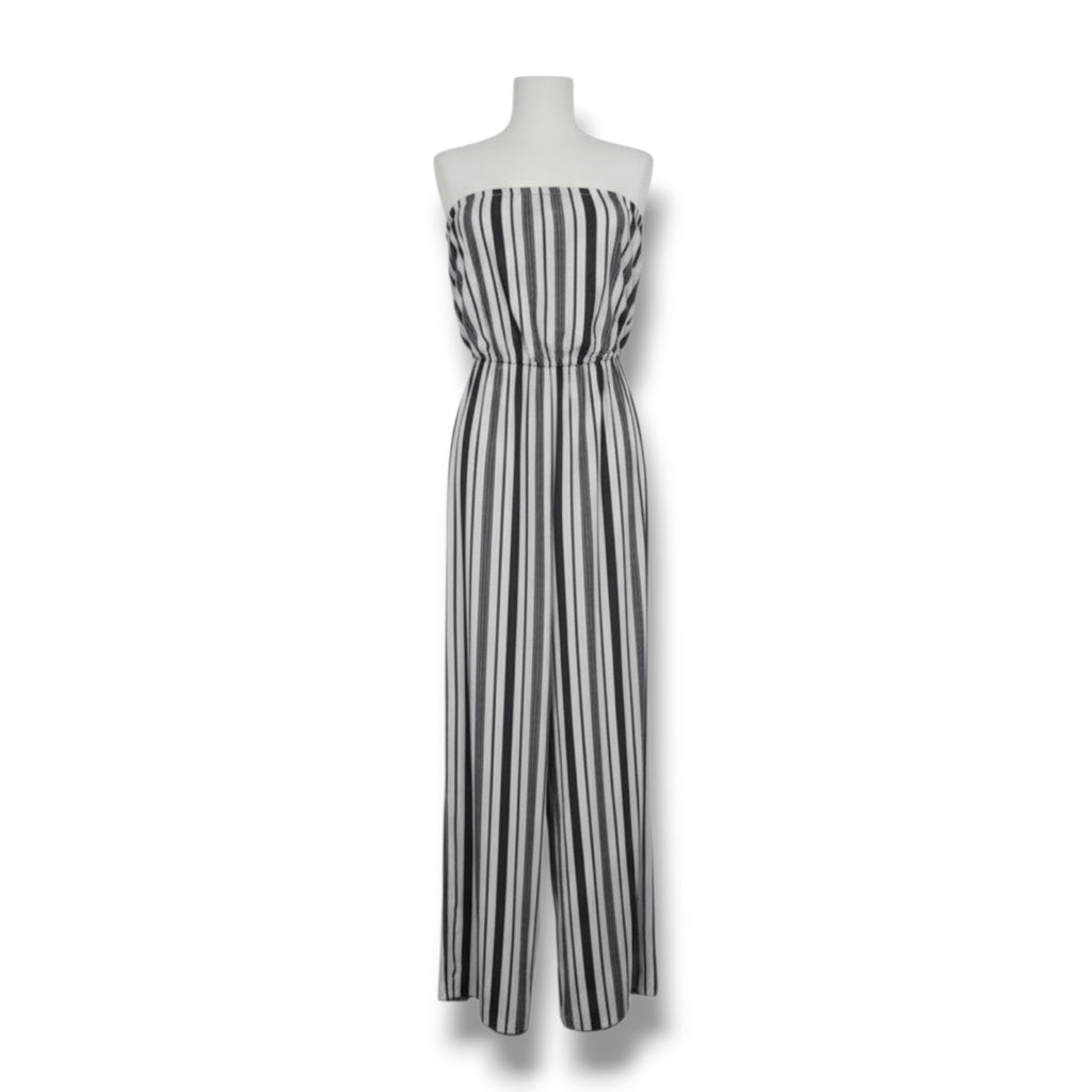 Lani Women’s Black & White Striped Strapless Wide-Leg Jumpsuit – Size Small