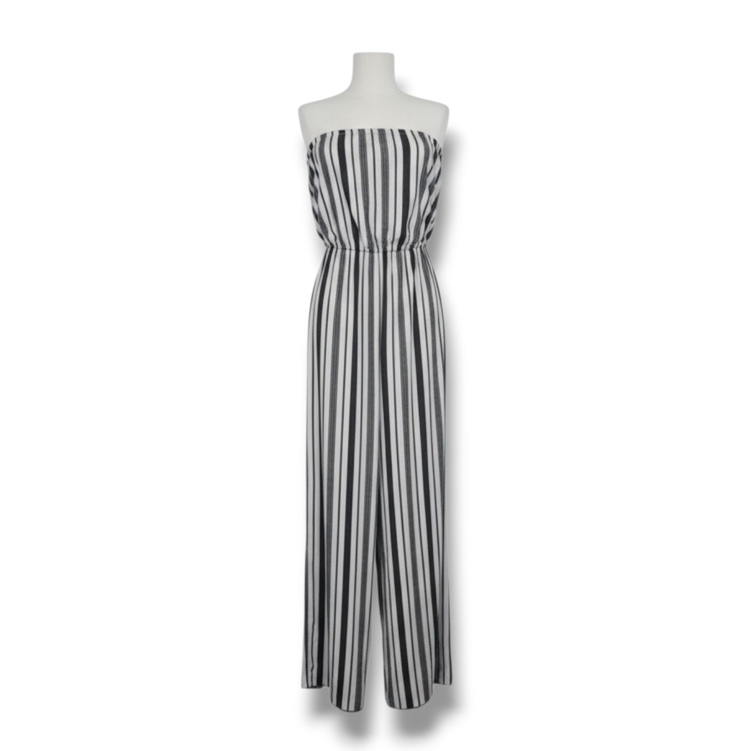 Lani Women’s Black & White Striped Strapless Wide-Leg Jumpsuit – Size Small