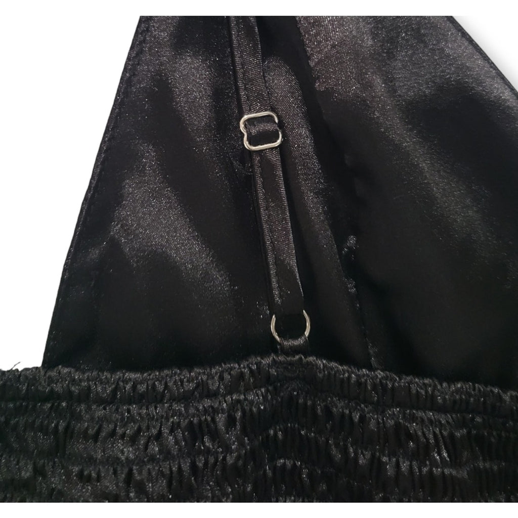 Shein Prive Women’s Black Satin Longline Bralette Top – Size Small