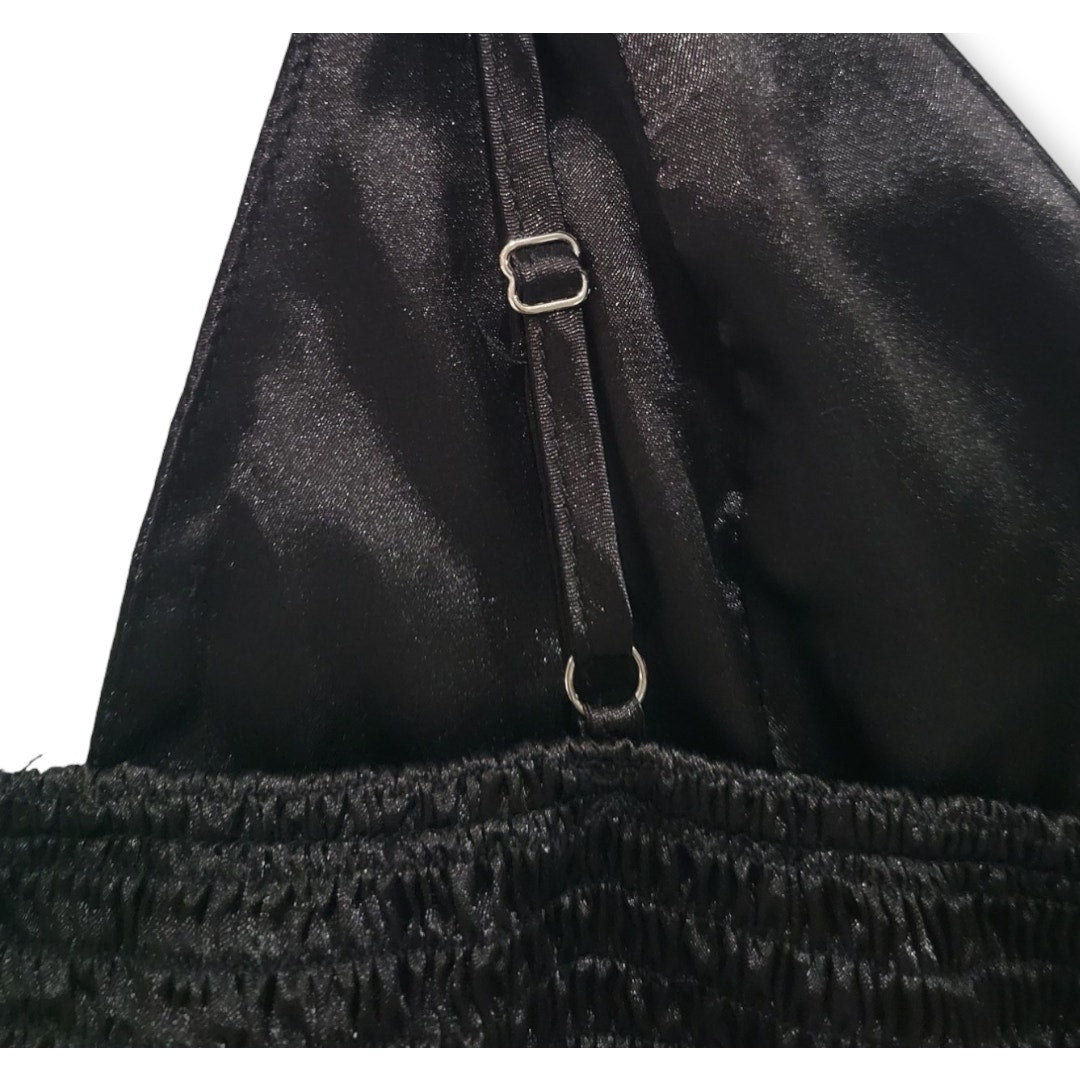 Shein Prive Women’s Black Satin Longline Bralette Top – Size Small