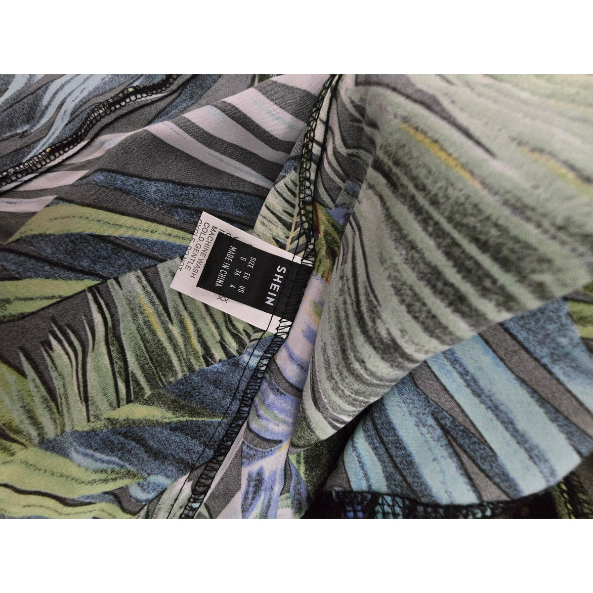 SHEIN Tropical Palm Print 2-Piece Crop Top & Wrap Maxi Skirt Set Green Blue Small