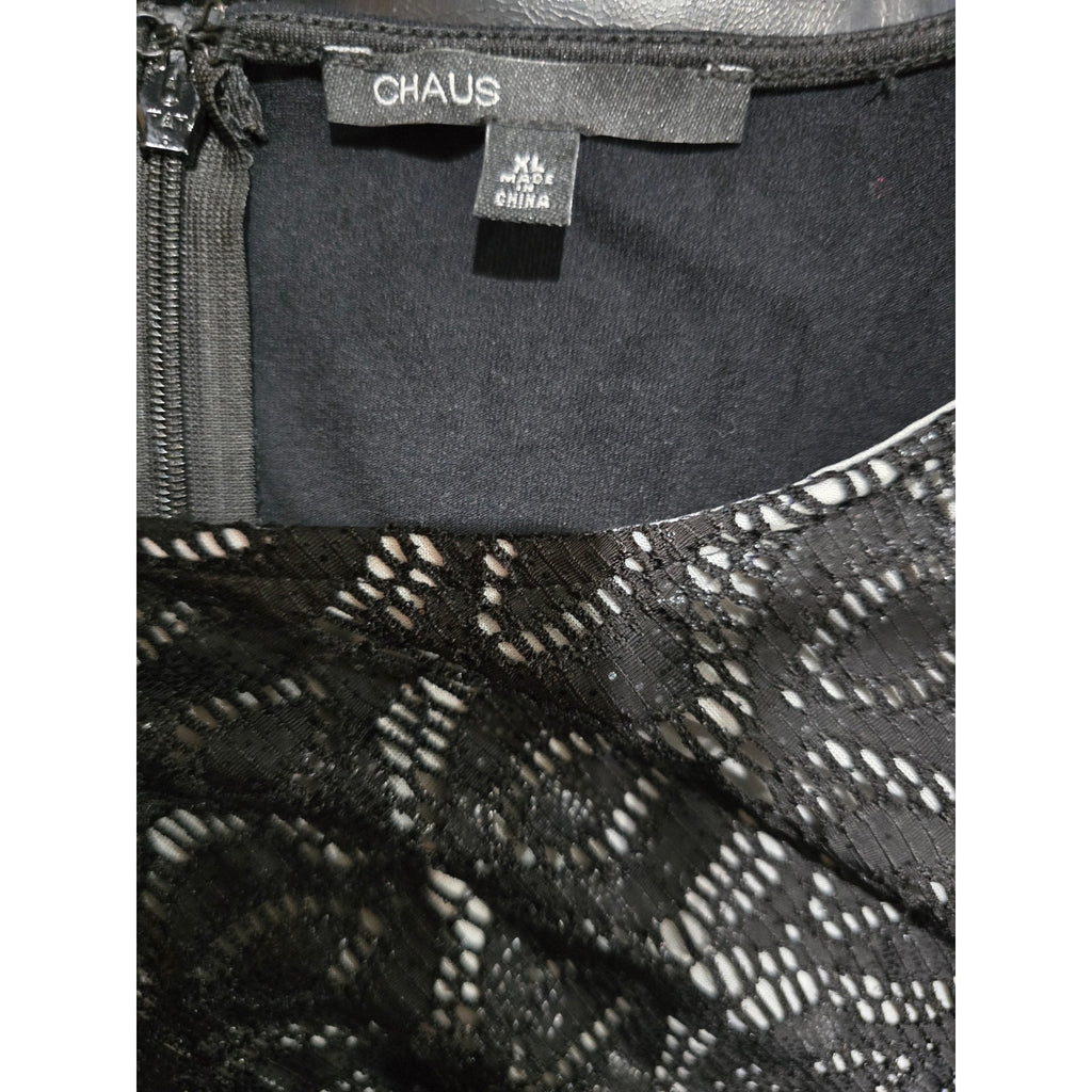 Chaus Women’s Black Lace Overlay Sleeveless Ruched Sheath Dress – Size XL