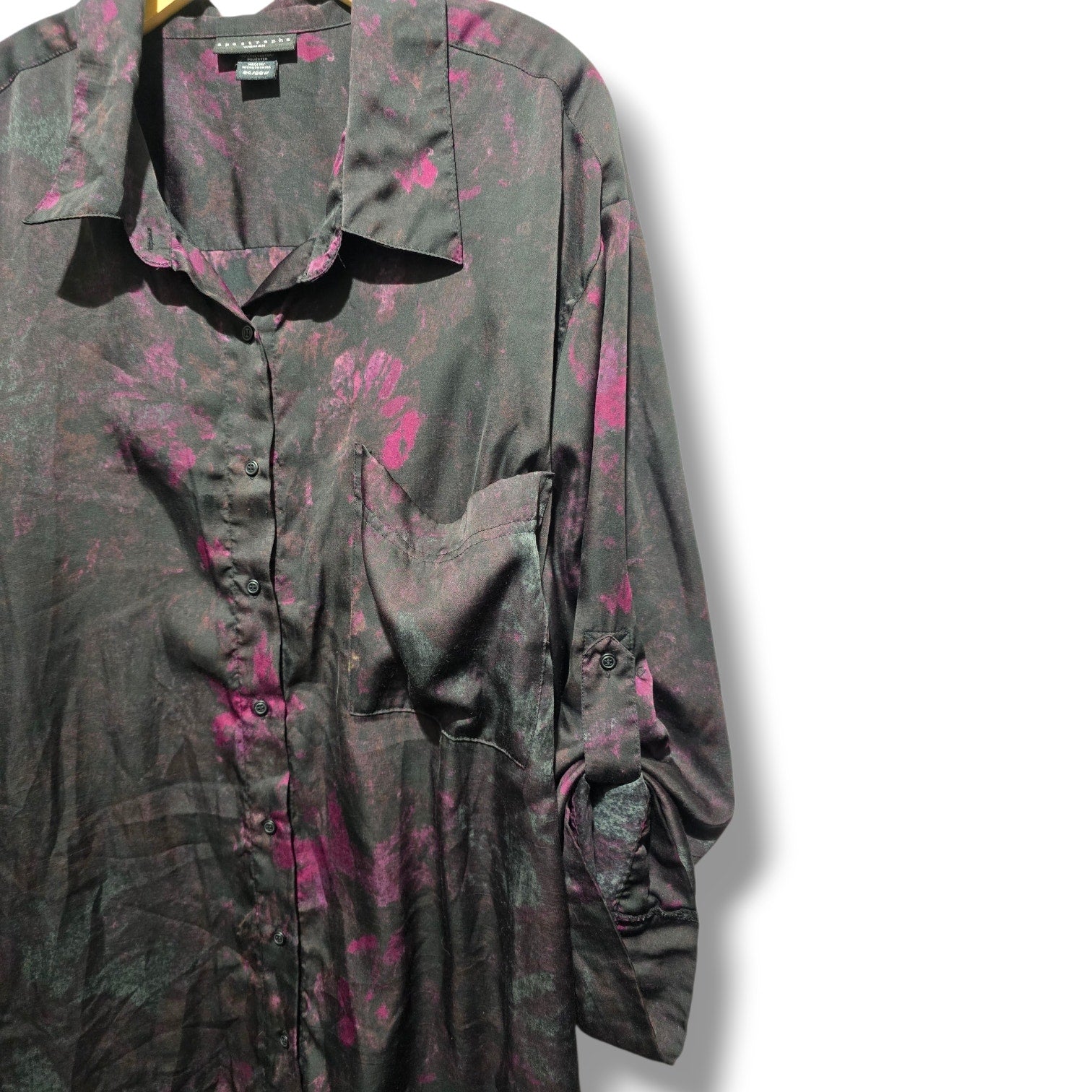 Apostrophe women’s plus size Woman Black & Purple Watercolor Button-Down Blouse 24w/26w