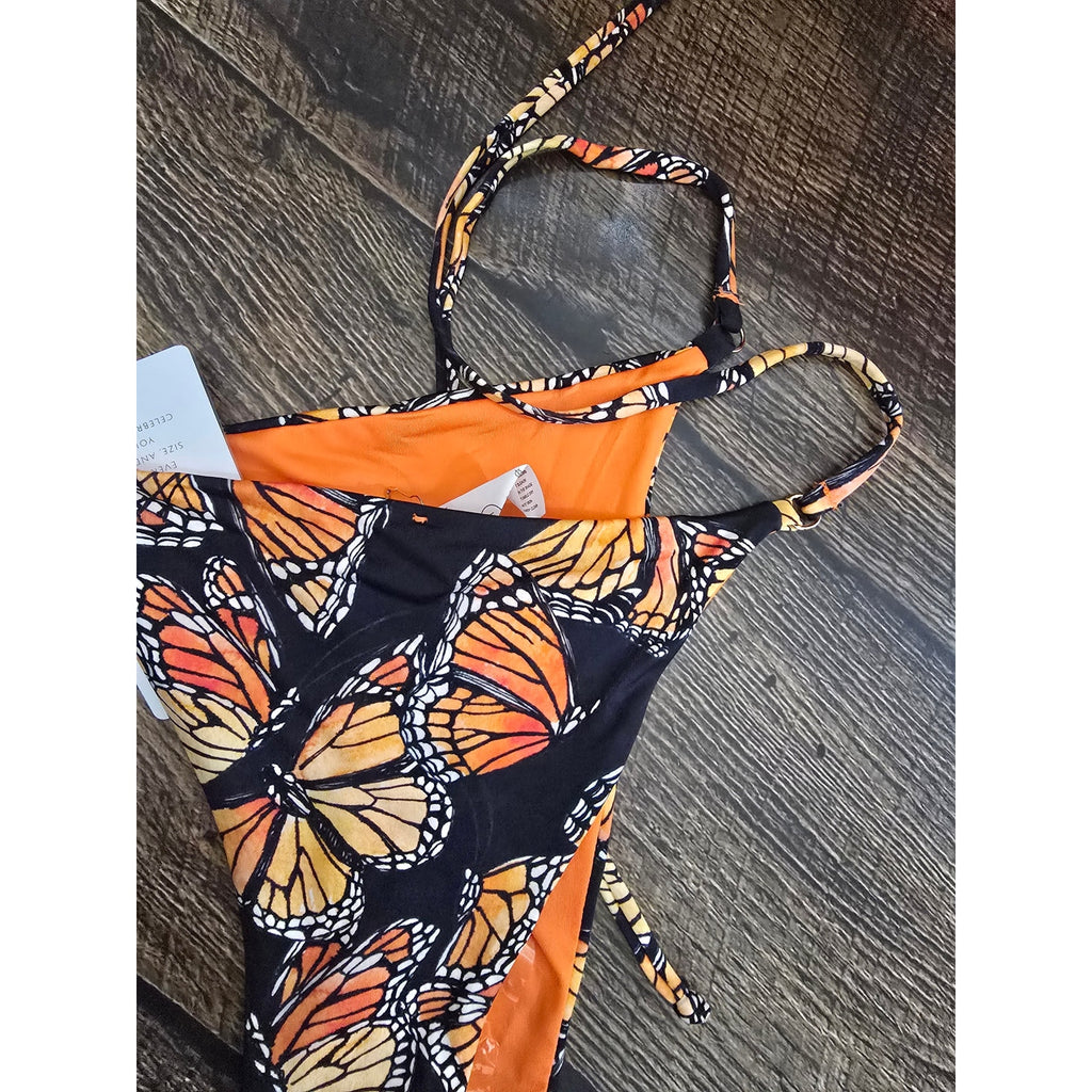 Toluca Swim Women's Size M Monarch Butterfly Print Side Tie Bikini Bottom NWT