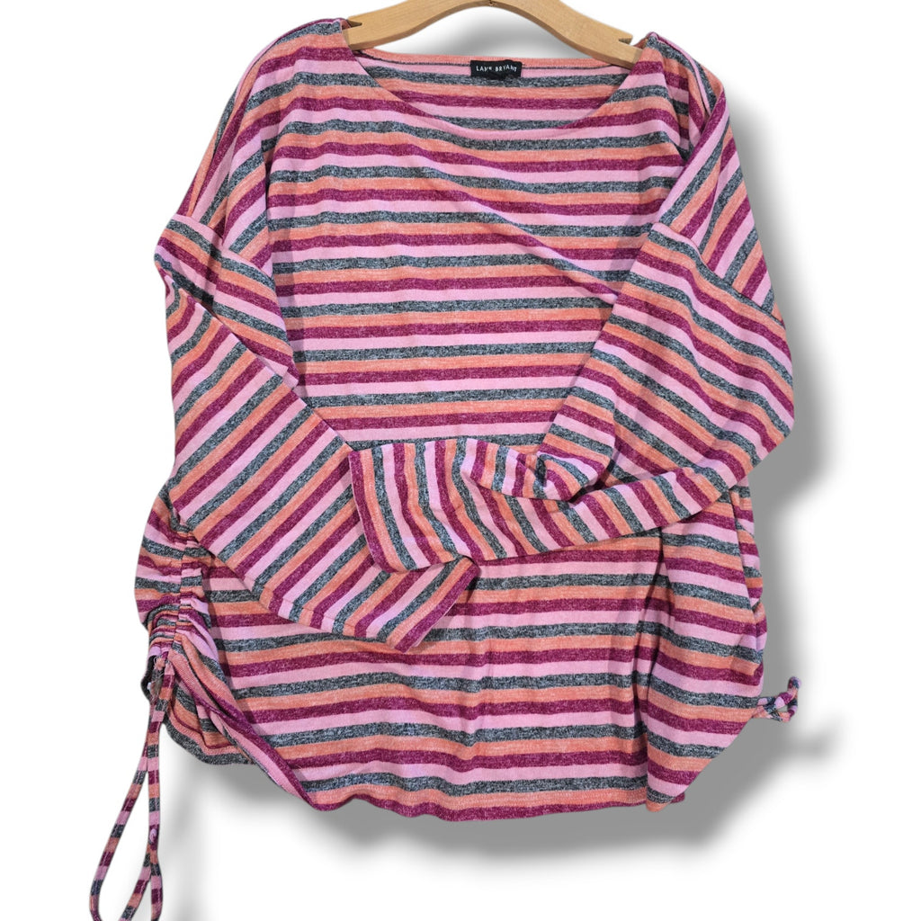 Lane Bryant Pink & Orange Striped Ruched Side Pullover Top 18/20