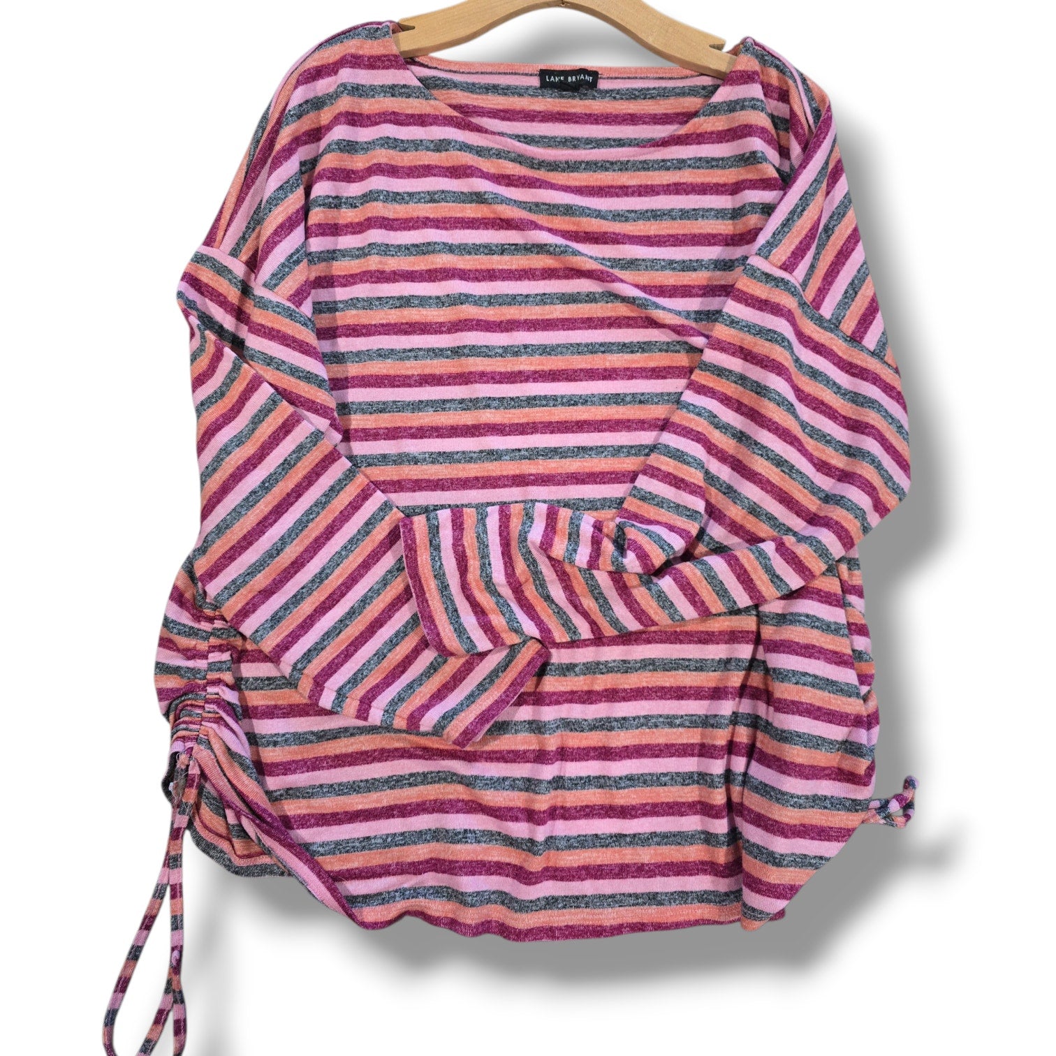 Lane Bryant Pink & Orange Striped Ruched Side Pullover Top 18/20